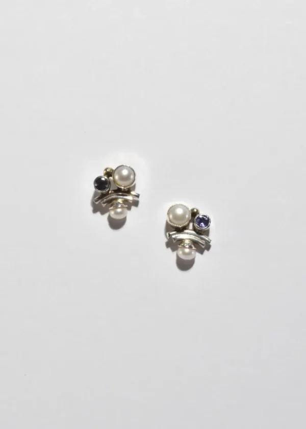 Abstract Amethyst Pearl Earrings