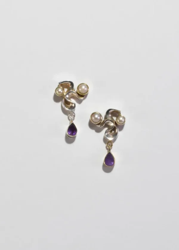 Abstract Pearl Amethyst Earrings