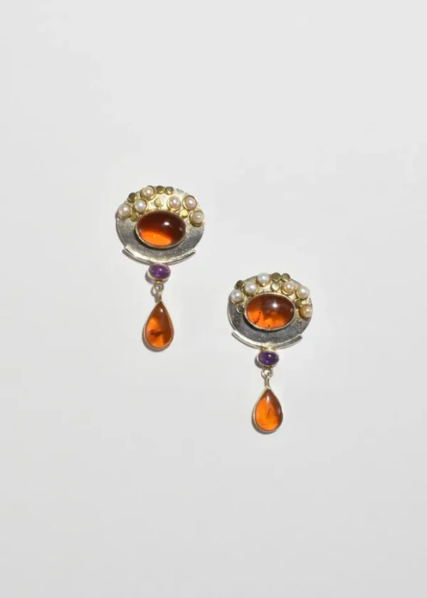 Amber Amethyst Pearl Earrings