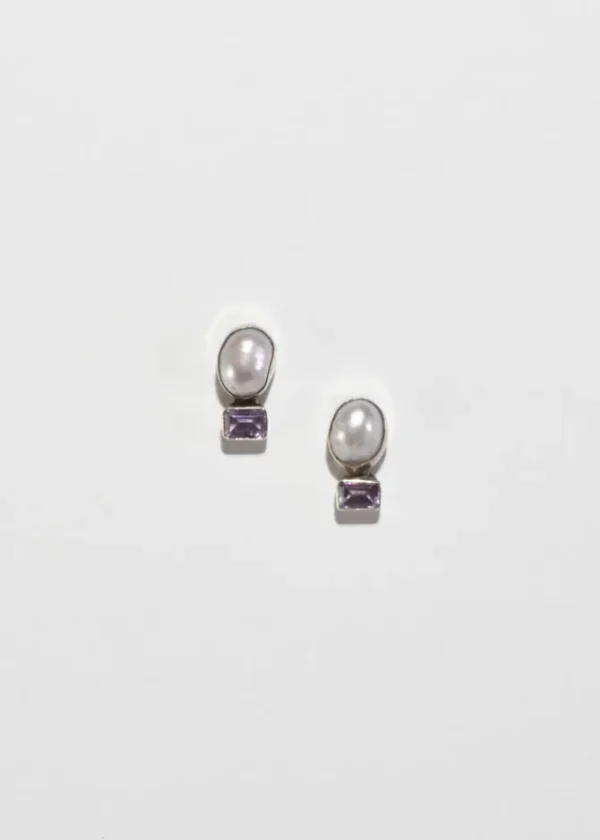 Amethyst Pearl Stud Earrings