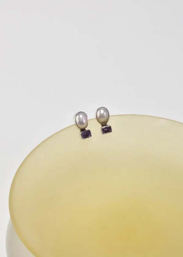 Amethyst Pearl Stud Earrings