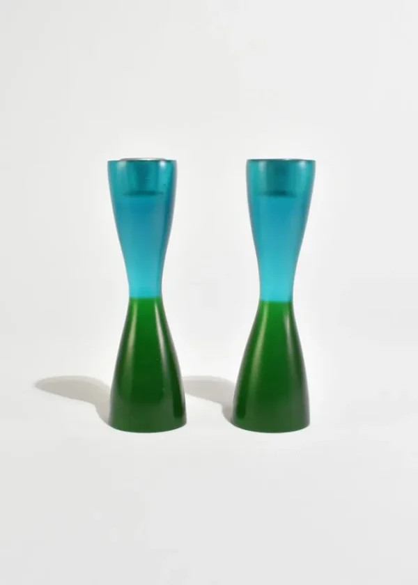 Blue and Green Resin Candleholder Set