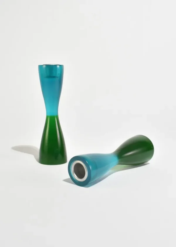 Blue and Green Resin Candleholder Set