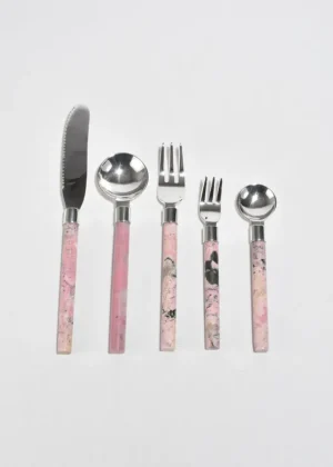 Casa Cutlery Set in Pink Rhodonite