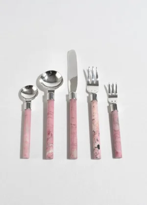 Casa Cutlery Set in Pink Rhodonite