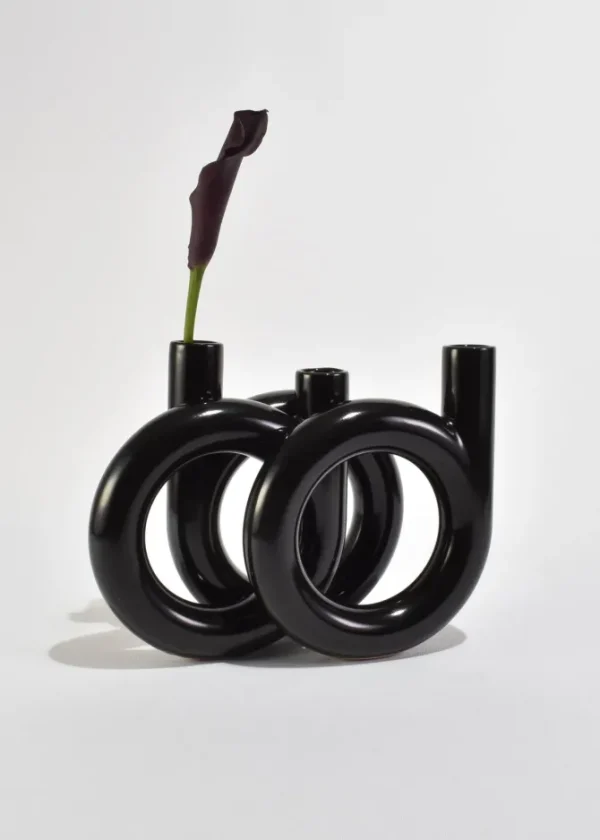 Circular Black Ceramic Vase