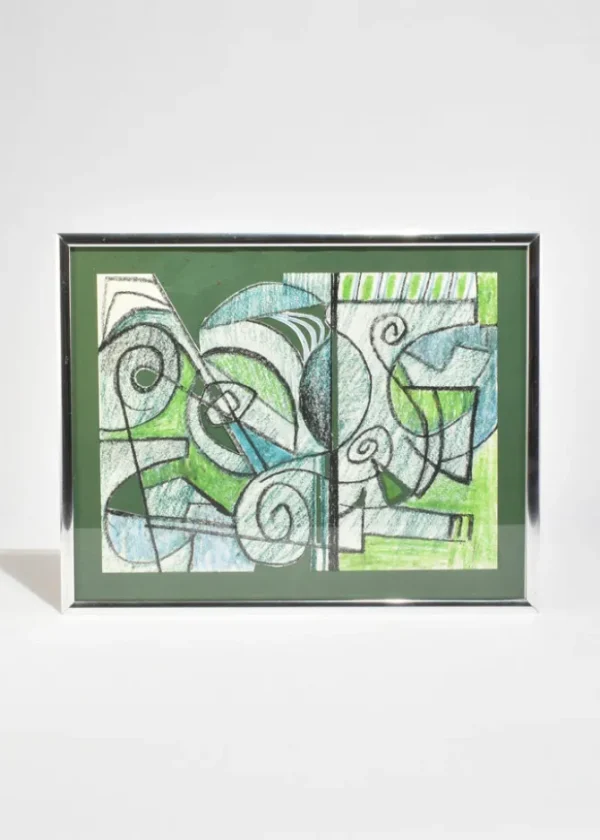 Geometric Green Collage, Framed