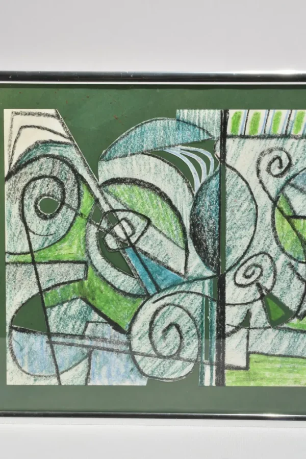 Geometric Green Collage, Framed