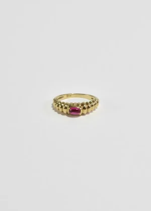 Gold Ribbed Ruby Ring