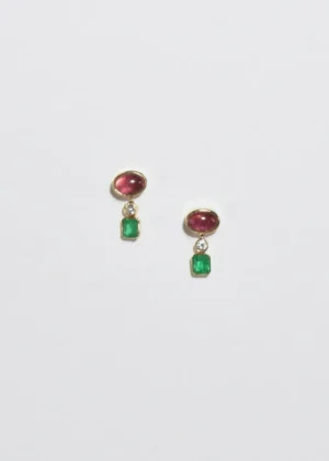Gold Tourmaline Emerald Earrings