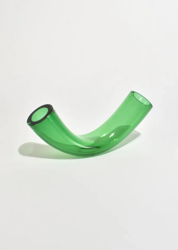 Green Glass Curved Vase