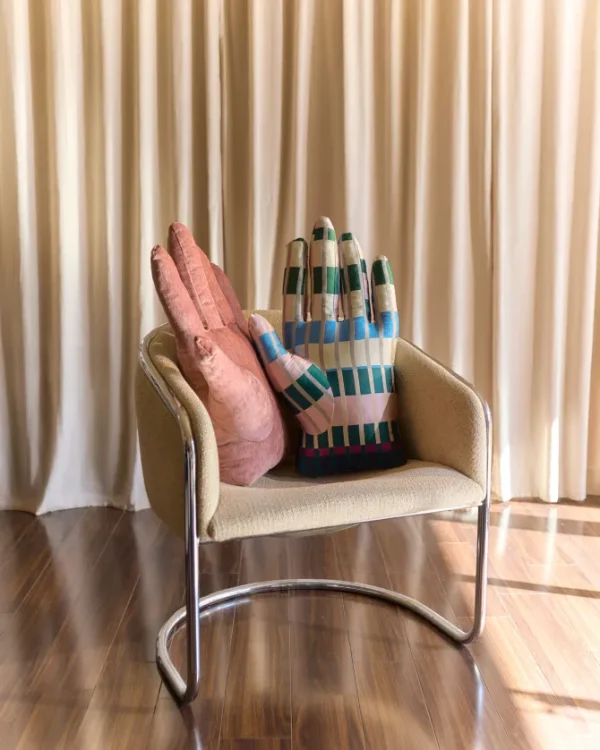 Left Hand Pillow in Rose Chenille