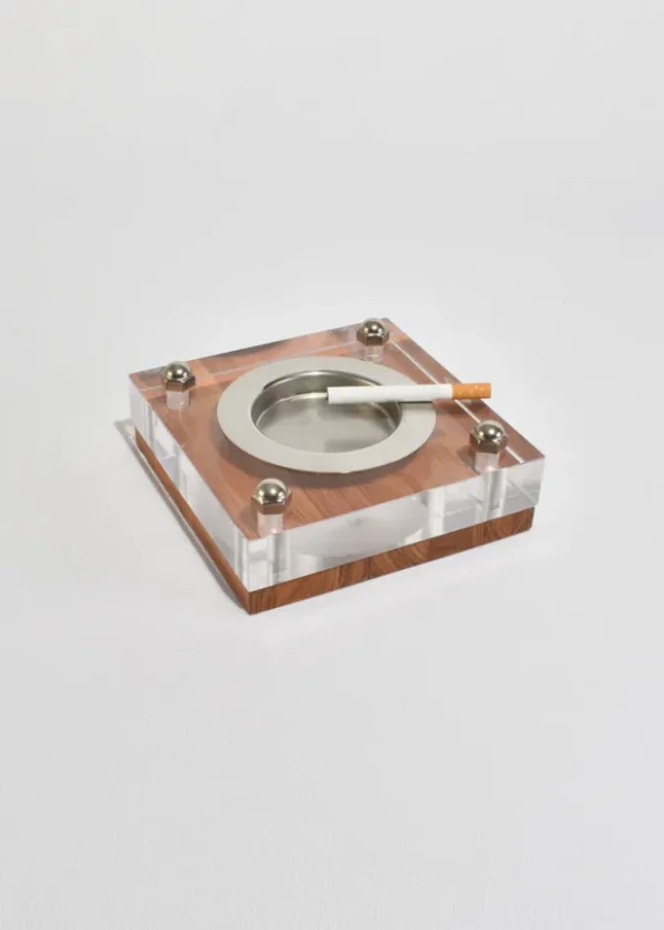 Lucite and Wood Ashtray