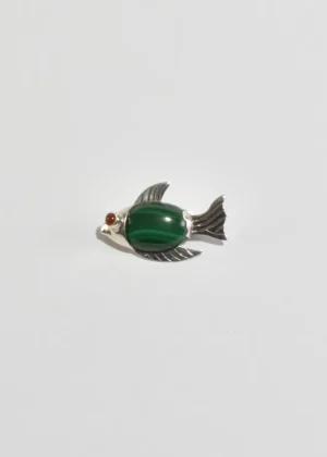 Malachite Carnelian Fish Brooch