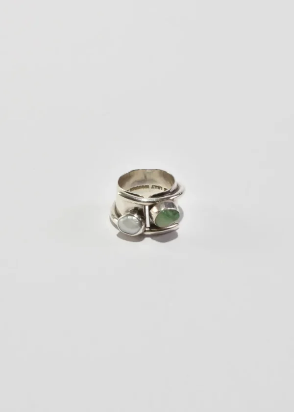 Pearl Prehnite Ring