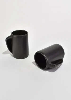 Sculptural Black Mug Set