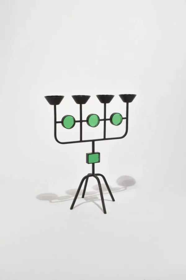 Sculptural Green Glass Candelabra