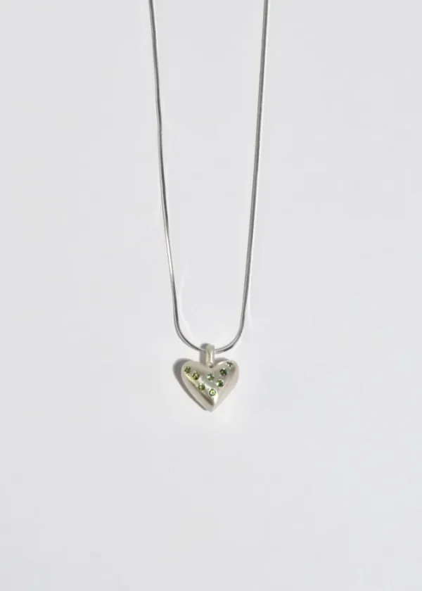 Tourmaline American Folk Heart Pendant Necklace