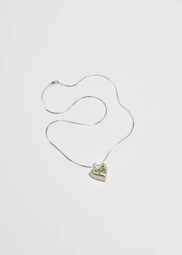 Tourmaline American Folk Heart Pendant Necklace